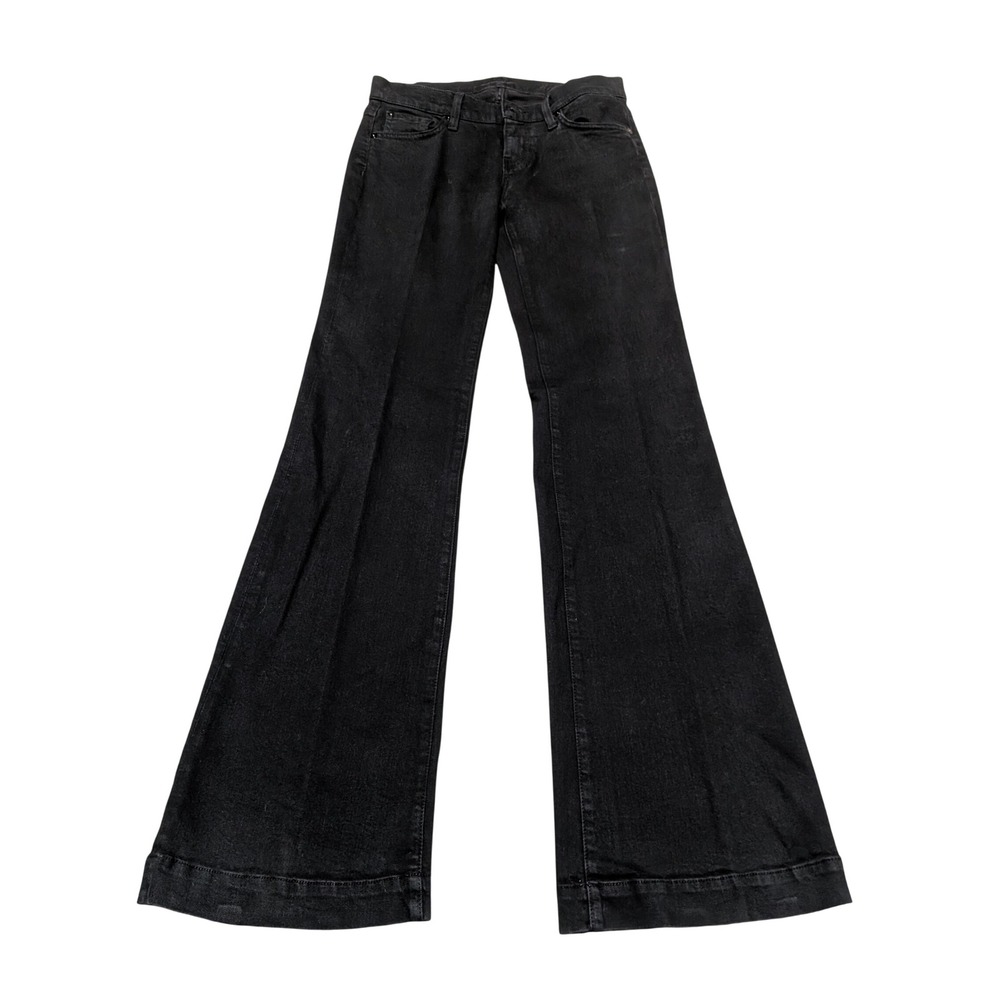 7 For All Mankind Jeans Women 26 Black Dojo Wide Leg Flare Low Rise Stretch